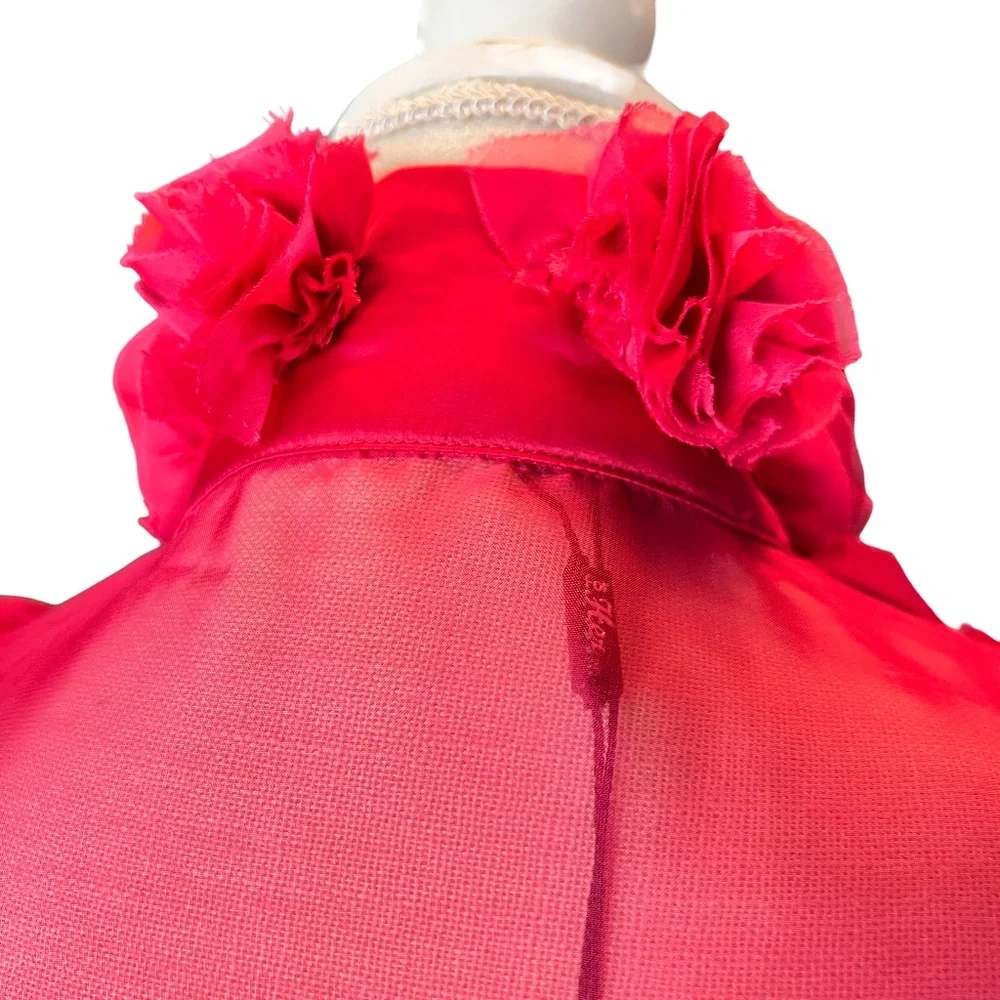 #A125   FOR HER NYC  Barbiecore Hot Pink Ruffle Organza Romantic Blouse NWT M - Picture 7 of 12